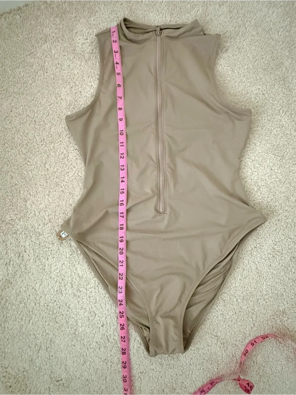 SKIMS Sleeveless Front-Zip Bathingsuit in color Desert - Picture 10 of 11